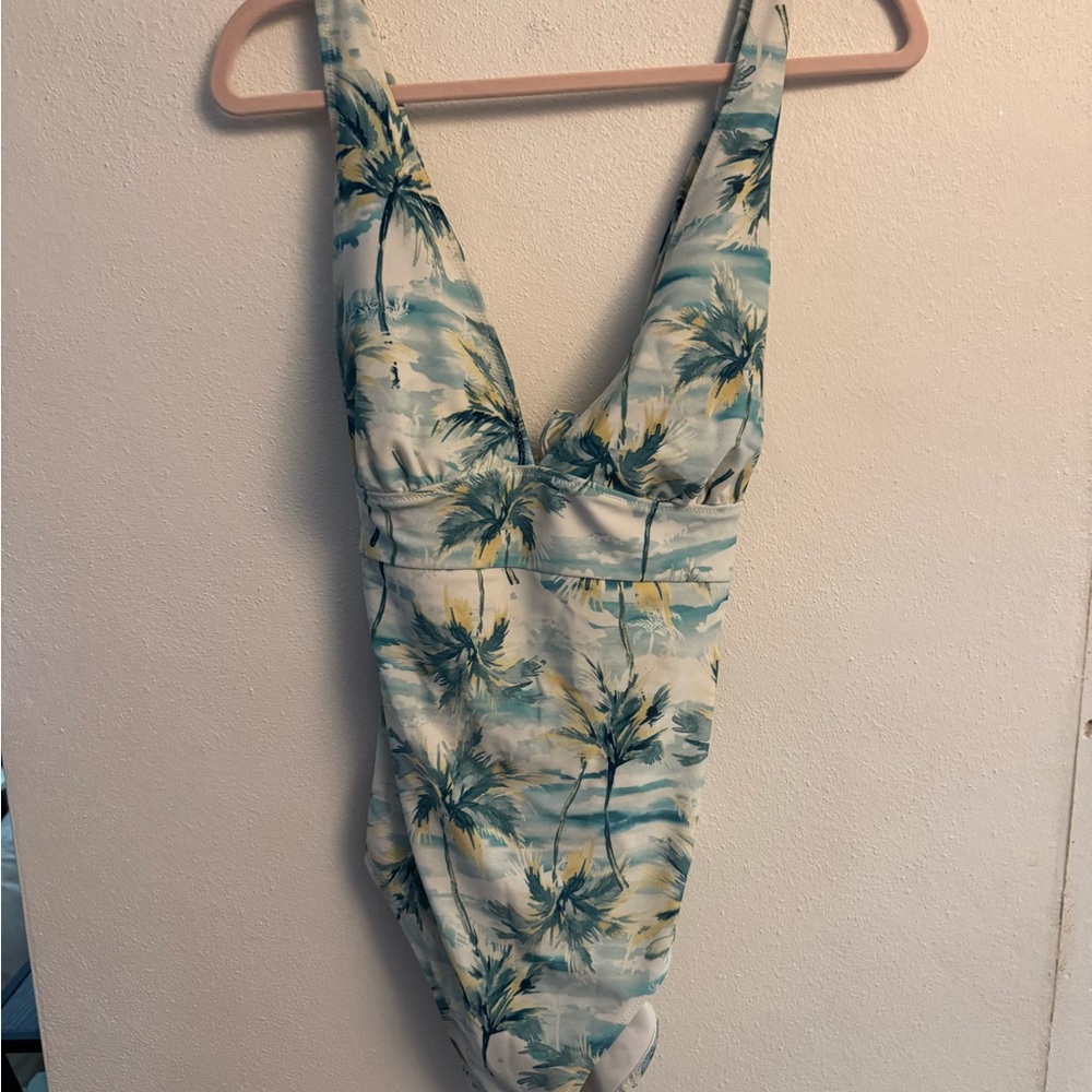 Old Navy Tropical Palm Print One-Piece Swimsuit in Teal, Green, Yellow